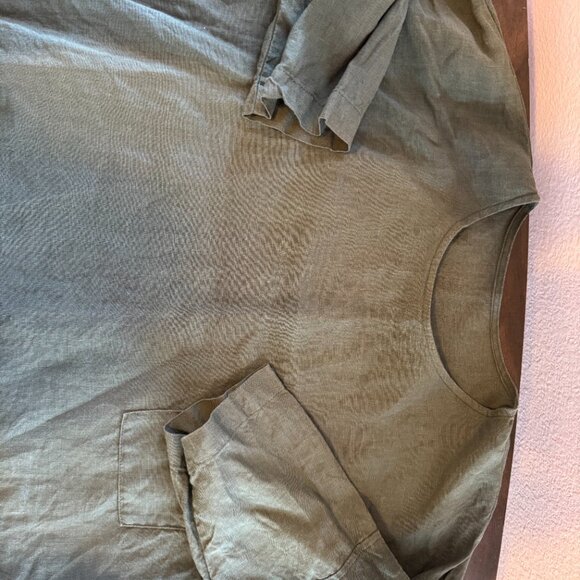 Len. ok 100% linen top Khaki olive green oversized - Picture 6 of 8